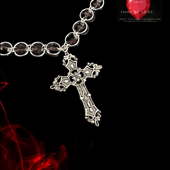 Gothic Cross Crystal Beaded Choker - Picture 4 of 4